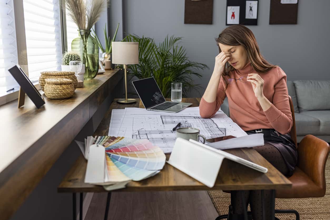 Businesswoman under terrible physical tension at work